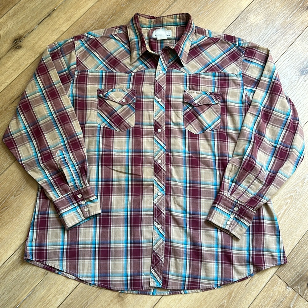 Wrangler Western Shirt Mens 2XL? Plaid Pearl Snap Wrancher Cowboy Vintage